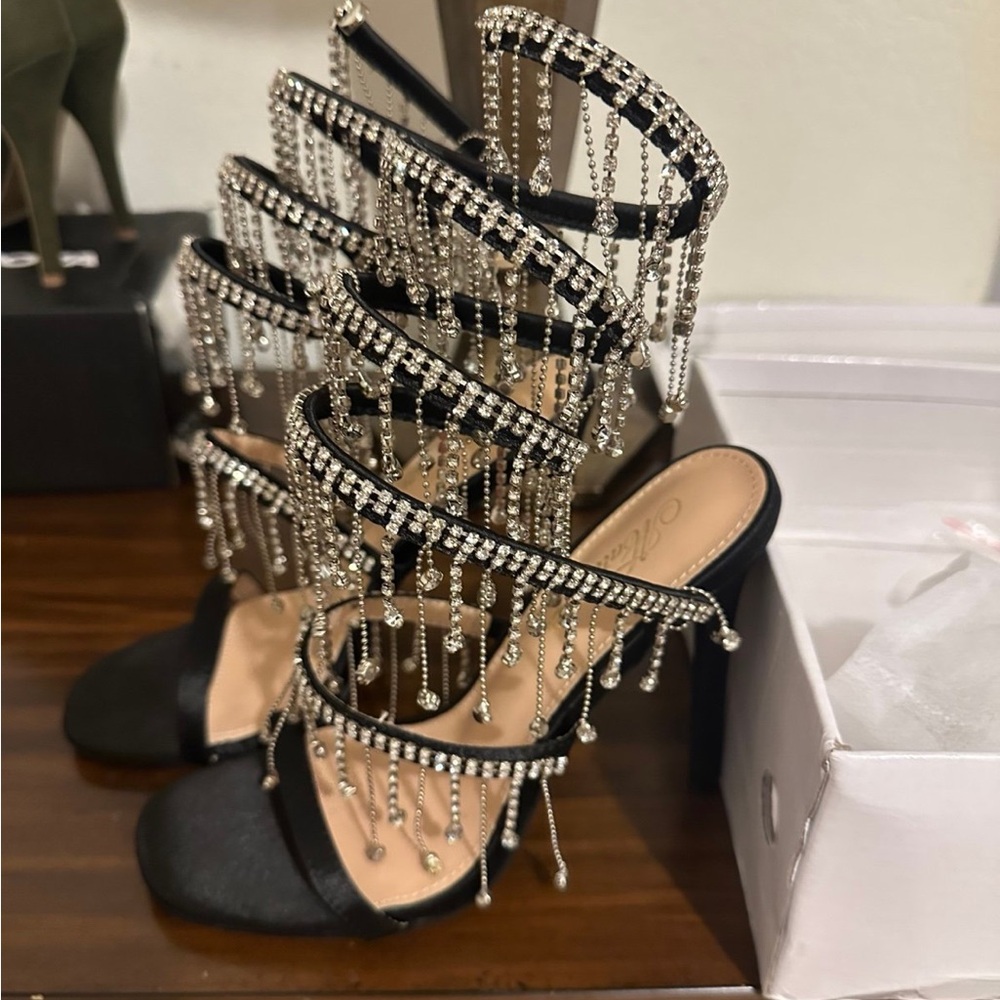 Glamorous Black and Silver Embellished Heels